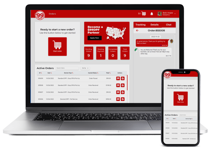 99DPF web app screenshot on a laptop and mobile phone