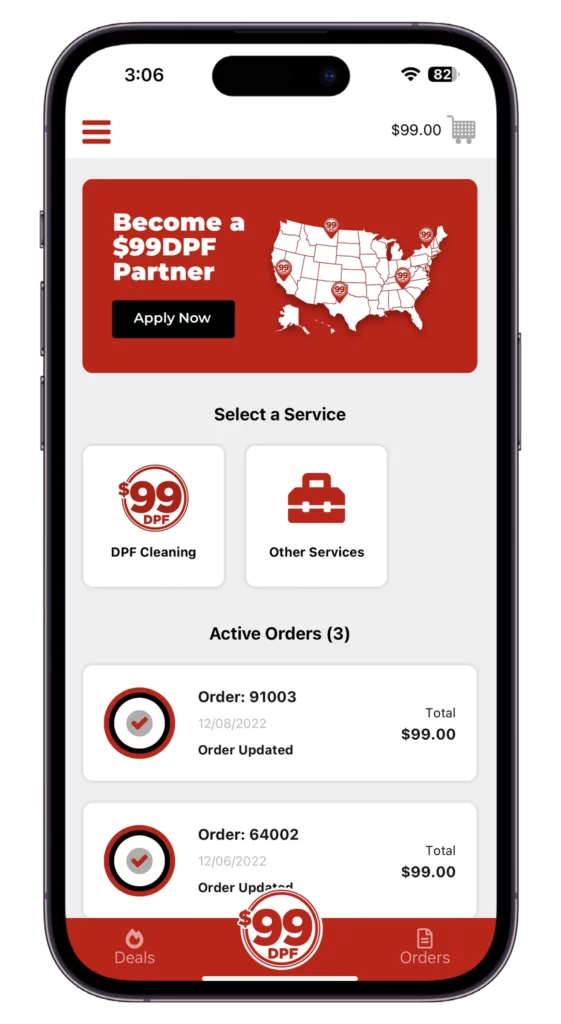 99DPF App Screenshot on iPhone - Front view