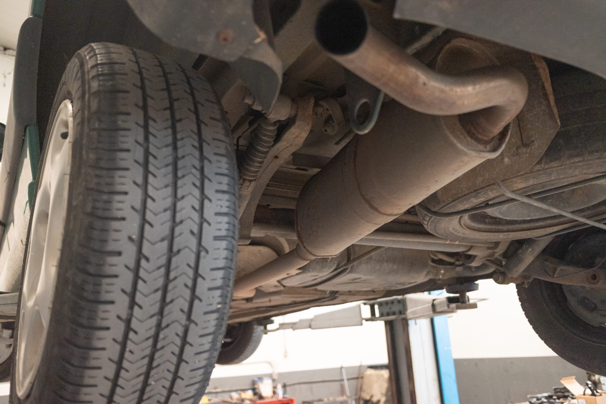 underside view of a car